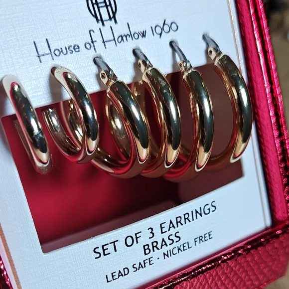 House of Harlow 1960 Brass Hoop Earrings Trio - Picture 3 of 4